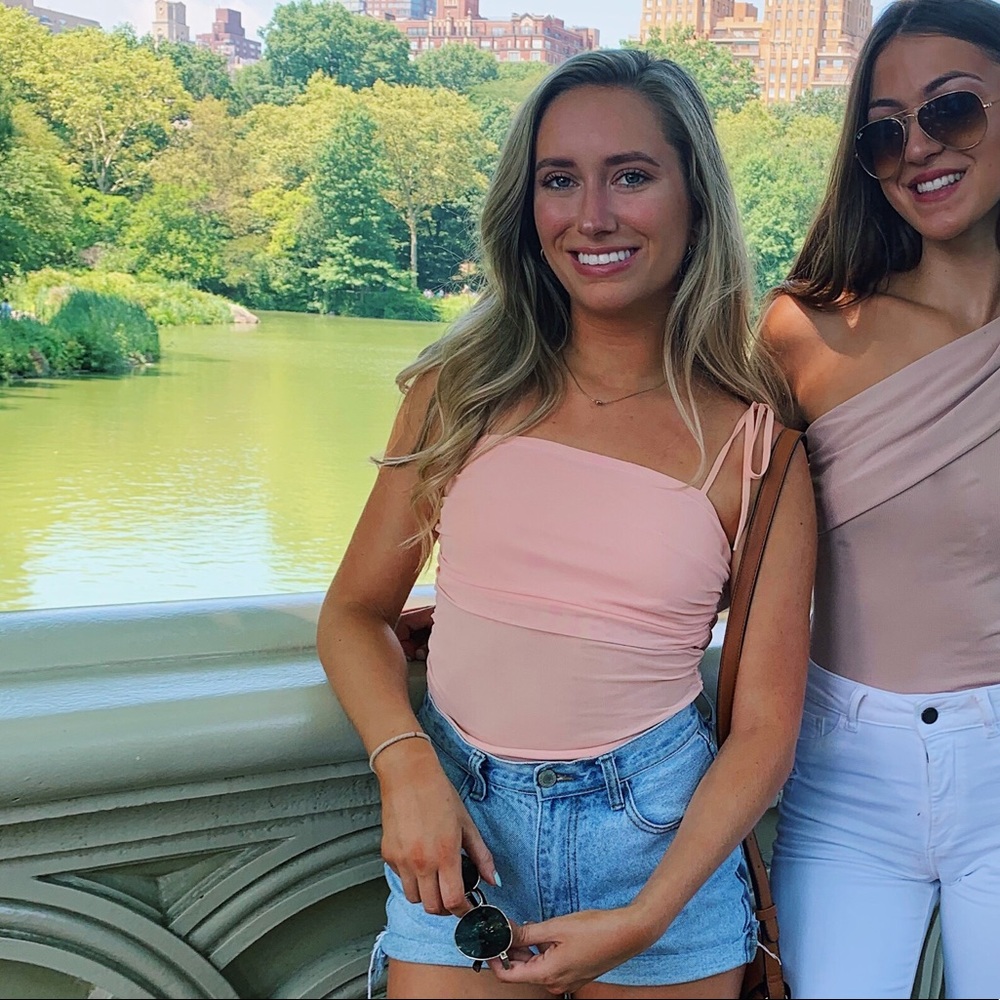 Pink tie strap bodysuit